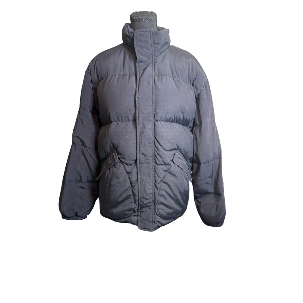 J.Crew Puffer Jacket Small Black Vintage 80s 90s Down Fill Quilted Coat Mens